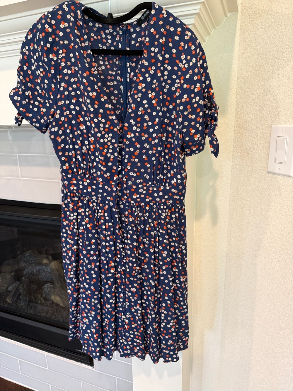 Madewell Navy Floral Short Tie-Sleeve Mini Dress